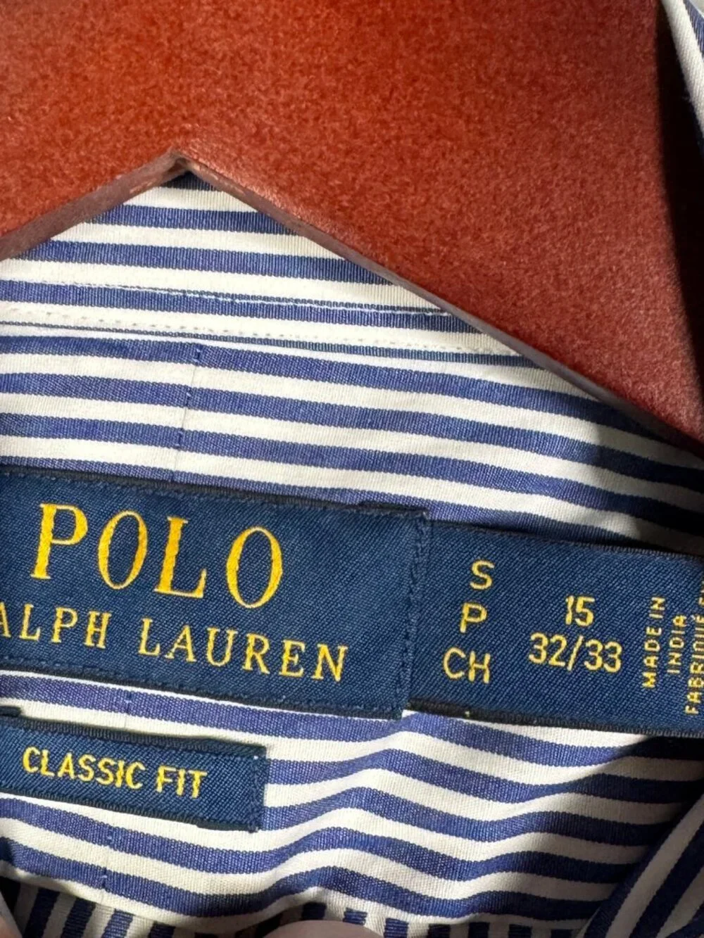 Polo Ralph Lauren Dress Shirt Mens S 15 Blue White Striped Classic Fit $130